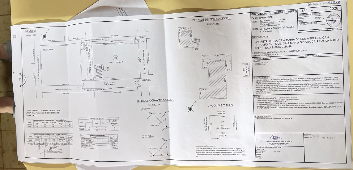 Plano de mensura del terreno Ameghino y Santa Fe